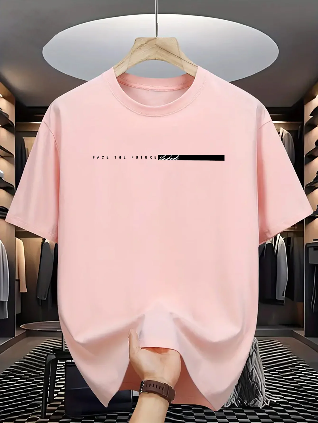 Color: Navy Blue, Size: L - Summer men's 100% cotton casual loose fit large letter print round neck short sleeved T-shirt top High Street Unisex style