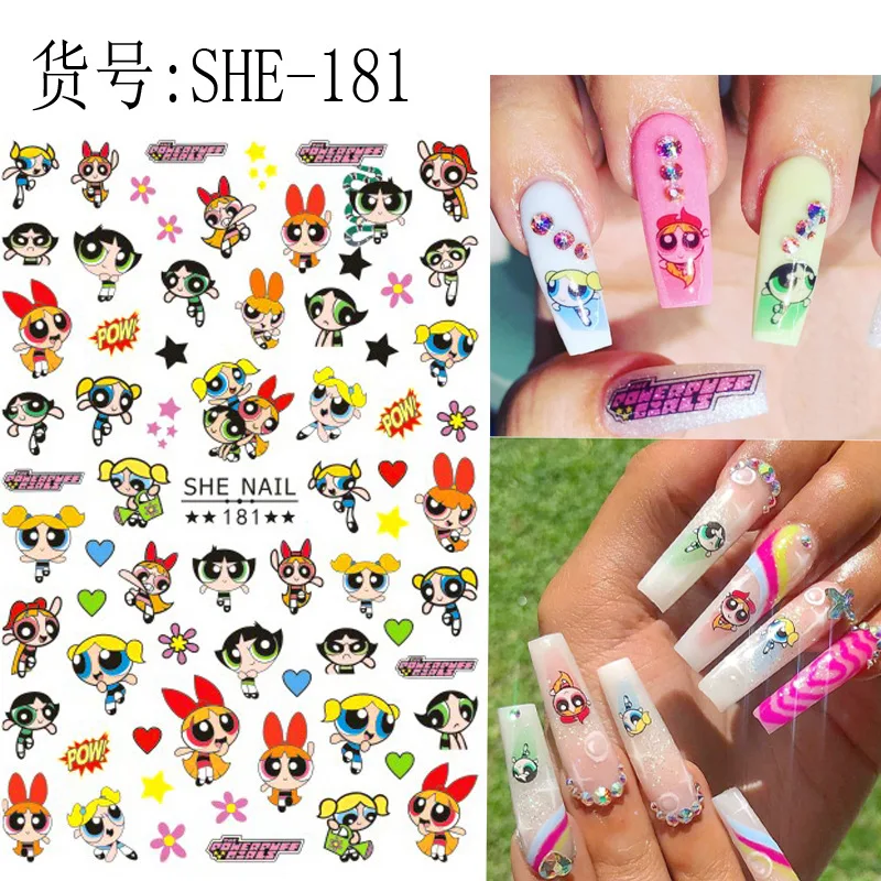 Color: WHITE - 1PCS Big Eyes Girl 3D Adhesive Nail Art Sticker Pikachu Lilo and Stitch Cartoon Nail Sticker Nail Decal Nail Art Decoration