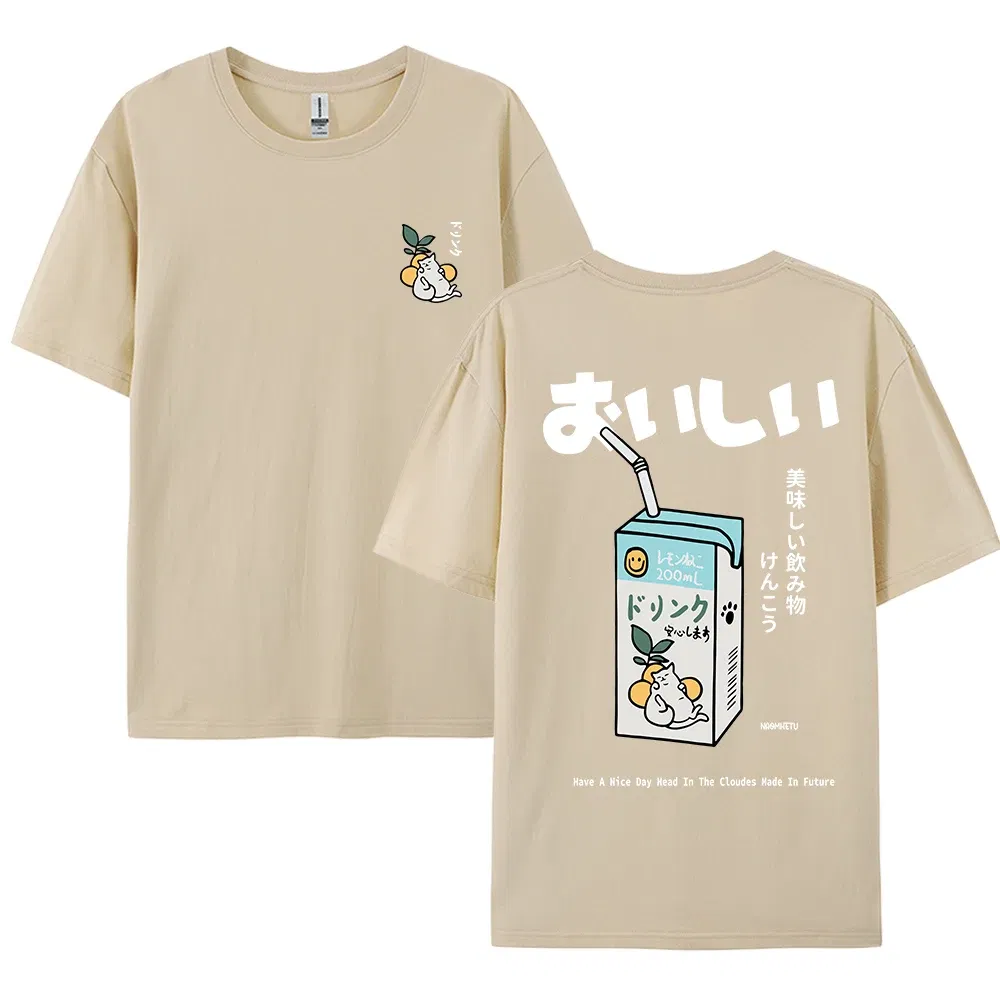 Color: Gold, Size: L - Cute Japanese Cat Print Oversized T-shirt men Women Short Sleeve Loose Casual Tee Shirt Streetwear Tops Cotton Harajuku Clothing