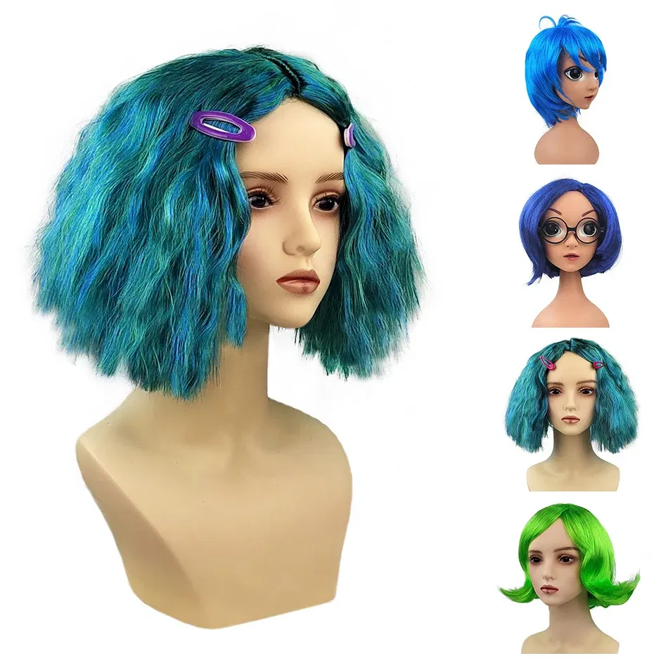 Color: WHITE - Exclusive Masquerade Joy Sadness Envy Disgust Multiple Styles Wig with Headpiece and Waterdrop Clips Elevate Your Costume Game
