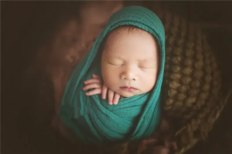 Color: SKY BLUE - Newborn Photography Props Wrap Baby Blanket Soft Stretchable Cotton Swaddling Photography Backdrop Babies Accessories