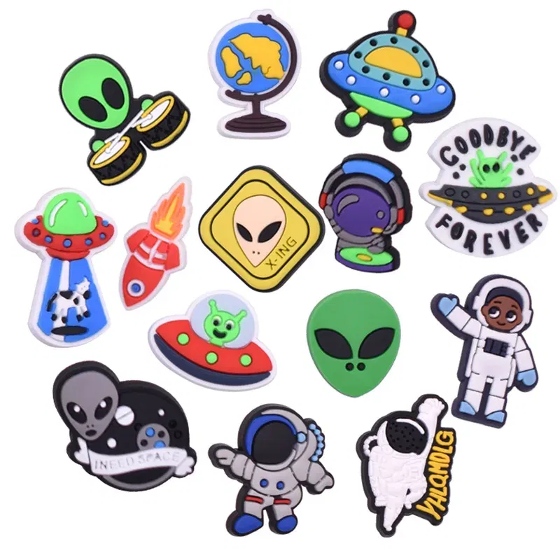 Color: GRAY - new carton shoe Charms Accessories PVC alien astronaut Shoe Decoration For pins clog accessories Girls Kids Party X-mas Gifts