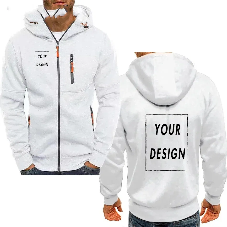 Color: Beige, Size: XXL - Men's Hooded Jacket with Pocket Zipper, Customized Image Text with Personalized Logo, Casual Sports Streetwear, Men's Wool Sweat