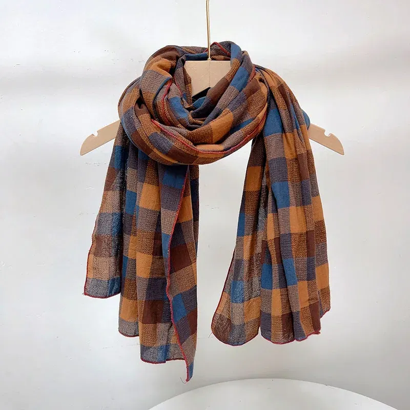 Color: Orange,  Age Range: >8Y - Autumn and winter cotton classic fashionable plaid unisex  scarf Couple Scarves