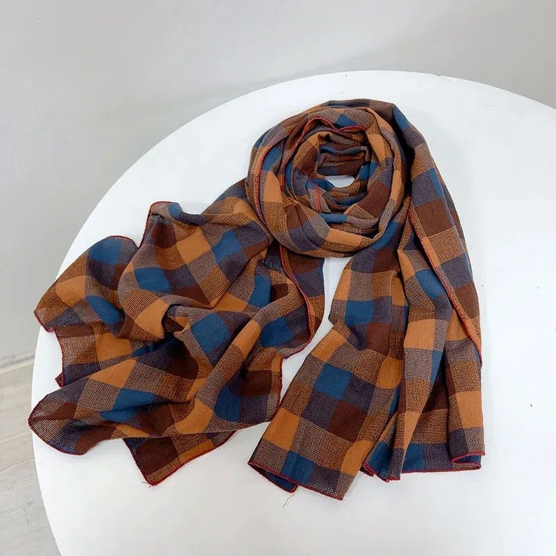 Color: Orange,  Age Range: >8Y - Autumn and winter cotton classic fashionable plaid unisex  scarf Couple Scarves