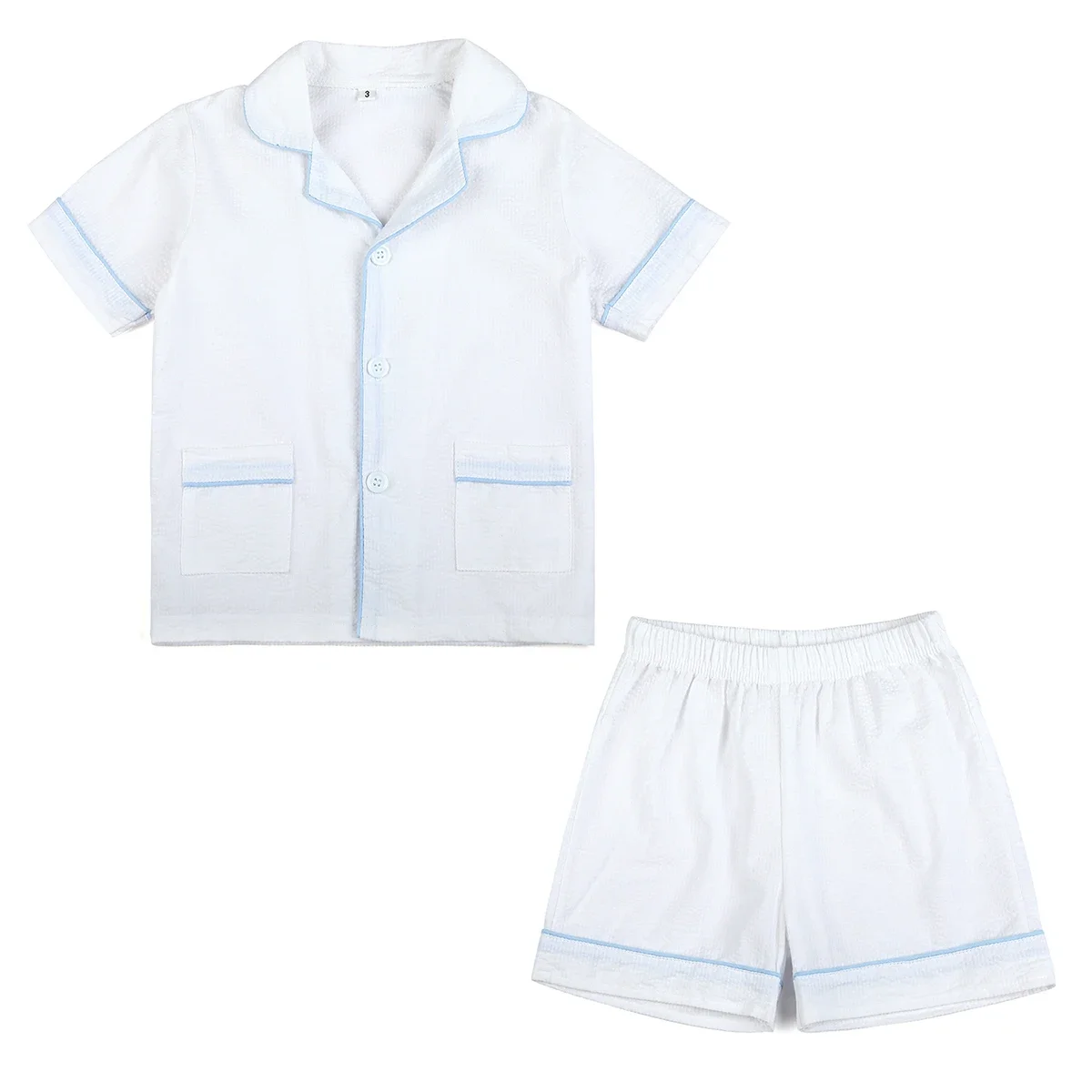 Color: Gold,  Kid Size: 4T - Ruffkids 100% Cotton Summer Kids Pajamas Sleepwear Seersucker Striped Matching Pjs Boys Clothes Loungewear Girls Pyjamas Set