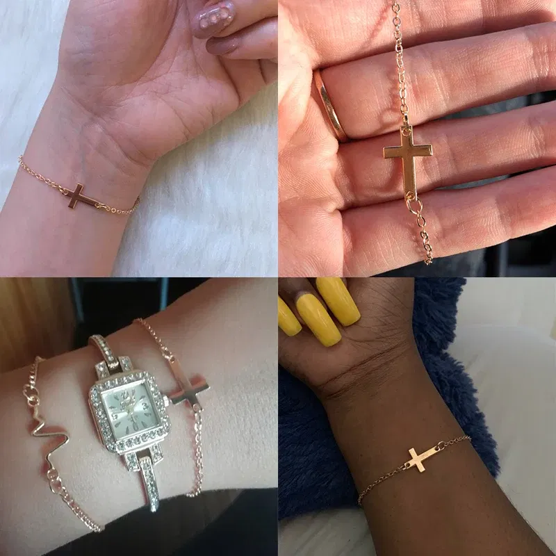Metal Color: Gold-color - ALIUTOM 2020 charm cross cross chain bracelet fashion jewelry pulseras mujer women's bracelet