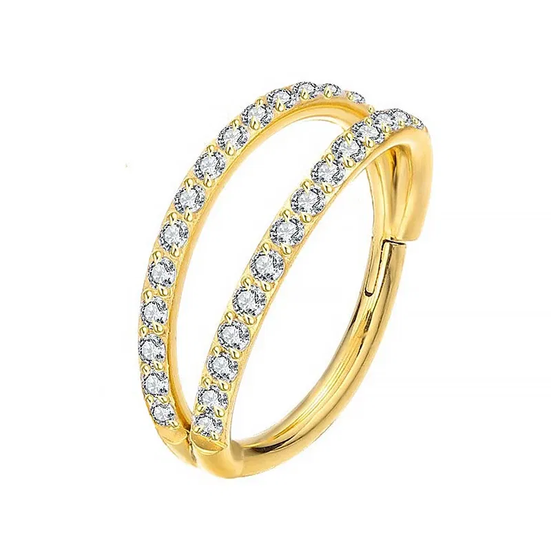 Metal color: ROSE GOLD COLOR, Main Stone Color: WHITE - G23 Titanium Piercing Hinged Segment Hoops CZ Stone Nose Rings Ear Cartilage Tragus Helix Earrings Piercing Body Jewelry