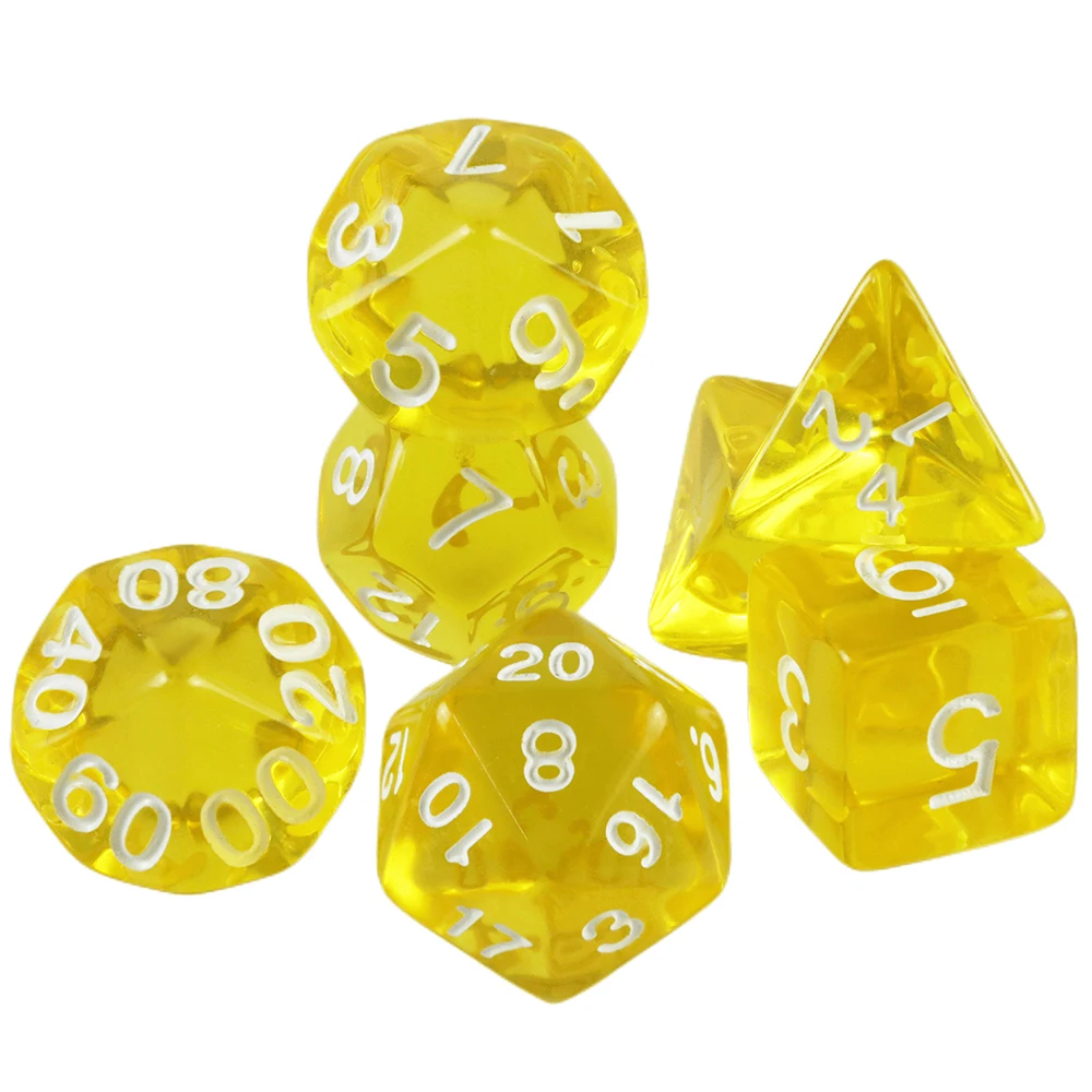 Color: Yellow - High Quality  7 Pcs/set Transparent Crystal Digital  Polyhedral Dice Sets D4-D20 ,  for DNDGame Dados Rpg  Board Game