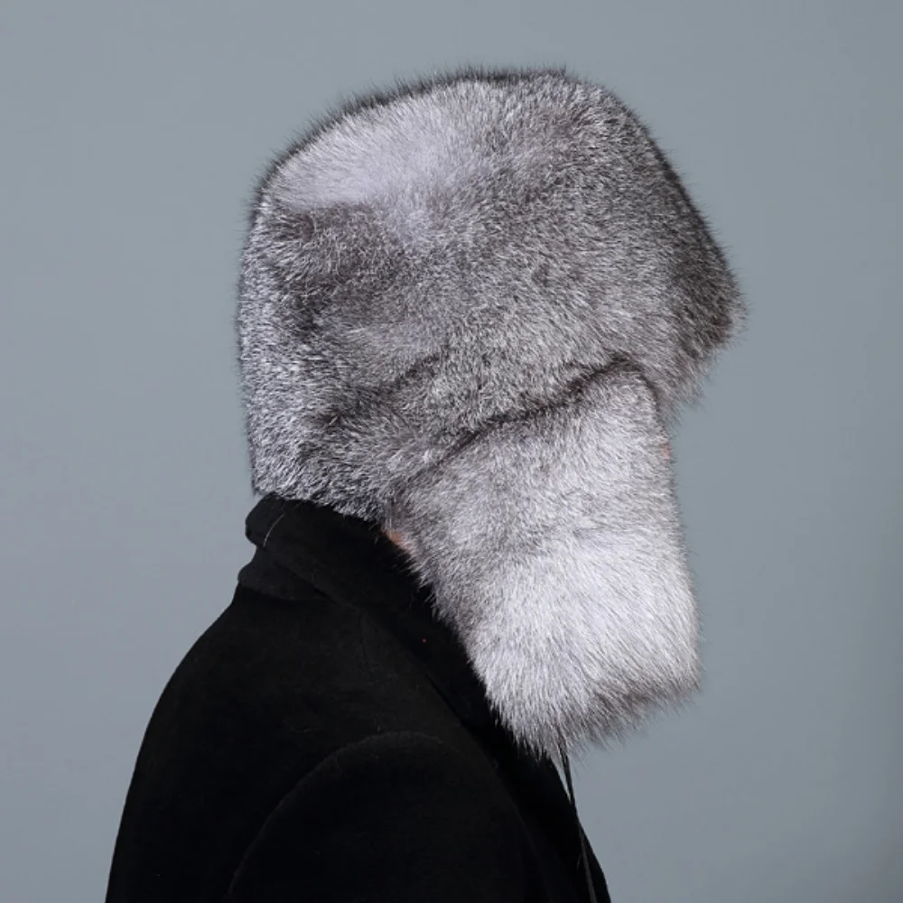 Color: SKY BLUE, Hat Size: 56/57, Ships From: CHINA - Men Real Fur Beanies Hat Mongolian Hat Unique Process Fox Tail Design Luxury Winter Warm Hats For Fashion Men Bomber Hat