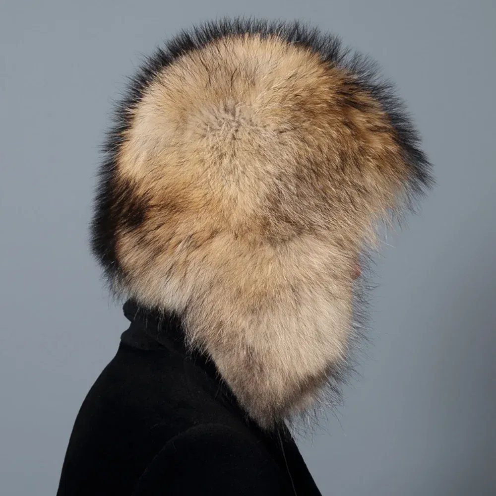 Color: SKY BLUE, Hat Size: 56/57, Ships From: CHINA - Men Real Fur Beanies Hat Mongolian Hat Unique Process Fox Tail Design Luxury Winter Warm Hats For Fashion Men Bomber Hat