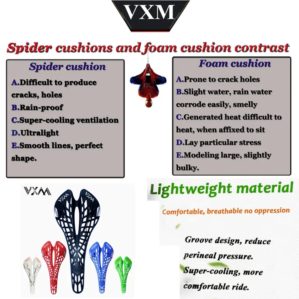 Color: Red - VXM Bicycle saddle Road Bicycle Mountain bike saddle Cycling Breathable Spider Ergonomic Hollow Front seat Mat Bicycle parts