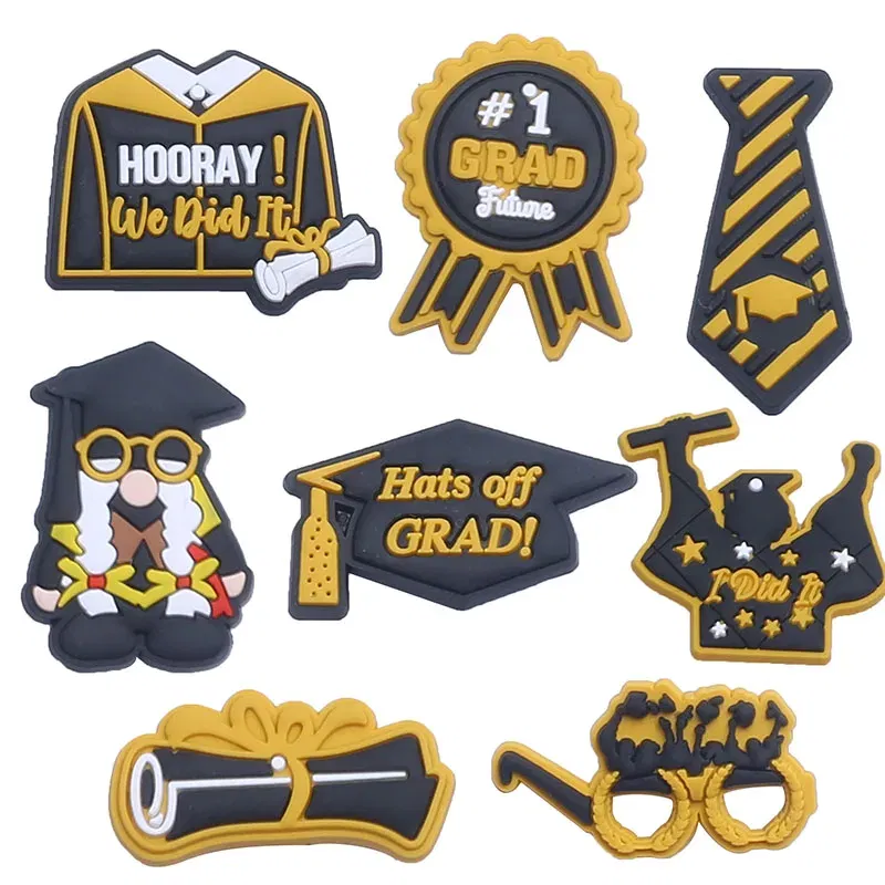 Color: Champagne, Ships From: CHINA - Original 1pcs Graduation season Anime Shoe Buckle Charms Funny Cartoon Character for Clogs Accessories Kids Xmas Birthday Gifts