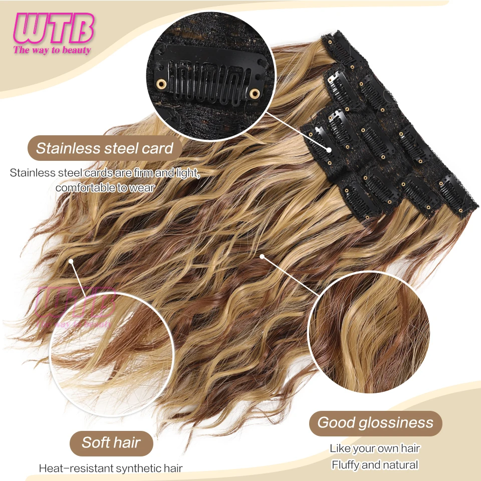 Color: 1B/27HL - Synthetic Heat Resistant Hair Extensions Multi Color Clip-in Body Wave 12inch 4 PCS Double Weft for Women Girl Daily Party Use