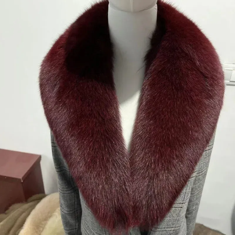 Color: Silver, Size: XL - Winter Real Fox Fur Collar Woman Furry Natural Raccoon Fur Scarf Shawls Luxury Neck Warmer Wraps For Coat Fur Scarves Large Size