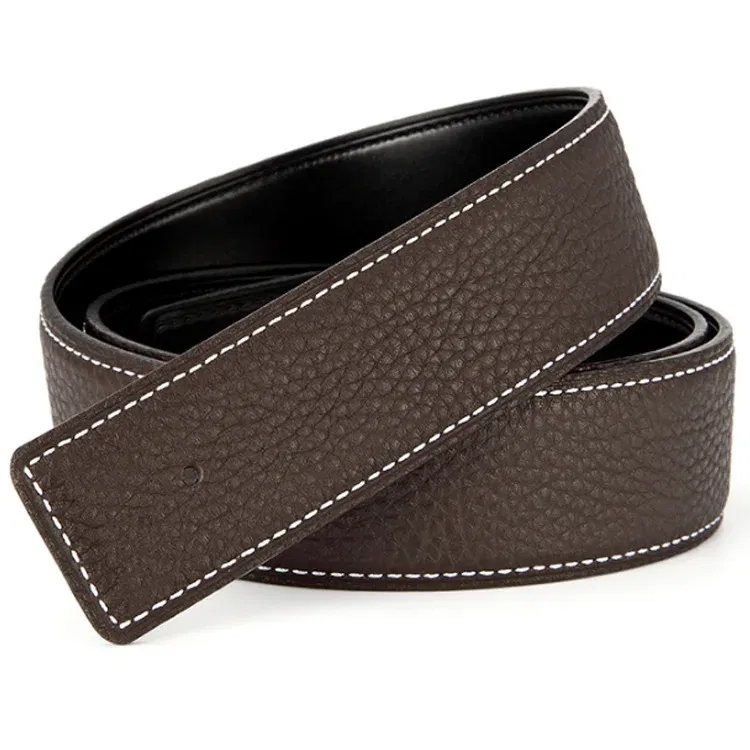 Color: light green, Belt Length: 115CM - 3.1cm No Buckle Belt Brand Belt Men High Quality Male Genuine Real Leather Strap forJeans Litchi grain Belt Cinturones Hombre