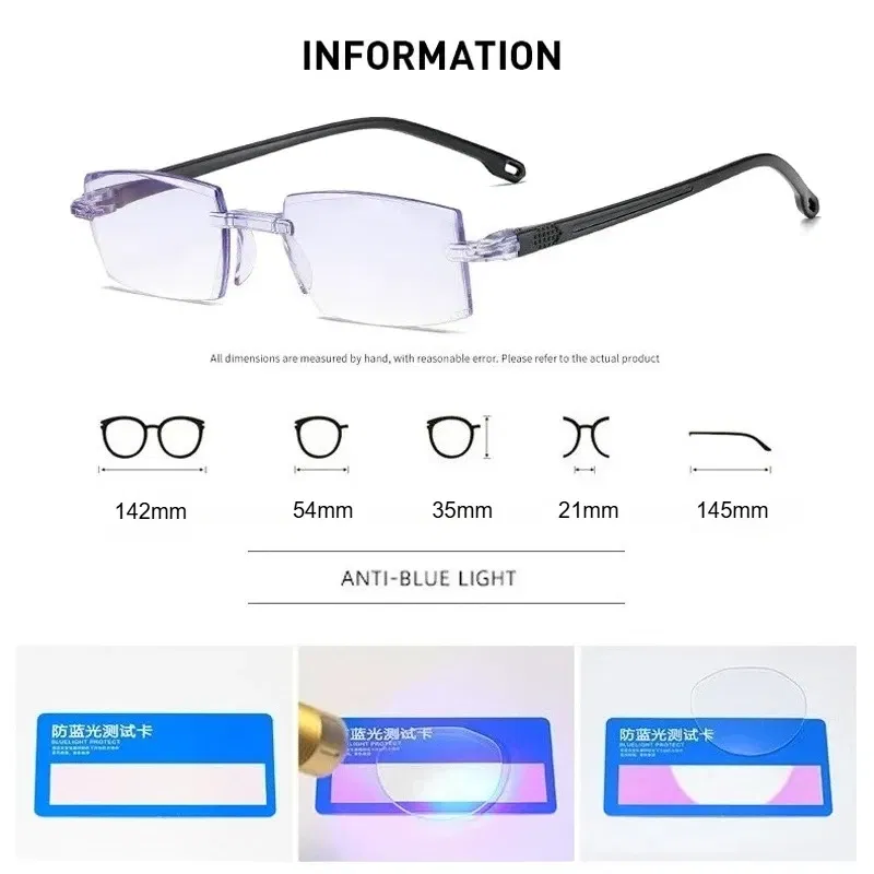 Eye Prescription: +400, Frame Color: black - New Blue Light Blocking Scratch Resistant Bifocal Reading Glasses for Both Men Women Universal Frameless Design Power 0 To +4.0