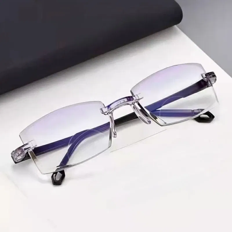 Eye Prescription: +400, Frame Color: black - New Blue Light Blocking Scratch Resistant Bifocal Reading Glasses for Both Men Women Universal Frameless Design Power 0 To +4.0