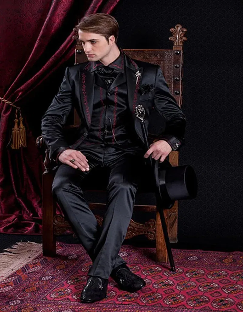 Color: Dark Grey, Size: 5XL, Ships From: CHINA - 2025 New Arrival Custom Made Classic Style Embroidery Groom Tuxedos Groomsmen Men's Wedding Prom Suits (Jacket+Vest+Pant) Blazer