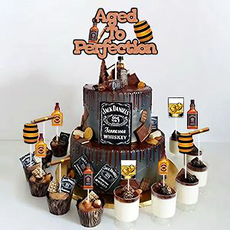 Color: DARK GRAY - Whiskey Party Decorations Aged to Perfection Birthday Party Supplies Whiskey Birthday Banner Garland Whiskey Cake Topper