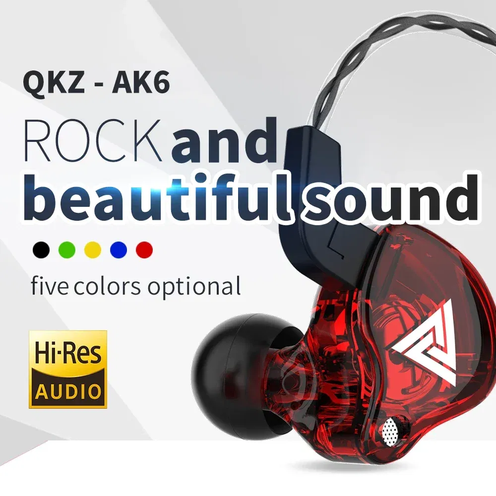 Color: Red - QKZ AK6 Universal 3.5mm HiFi Sport Headphones in Ear Earphone for Running with Microphone Headset Music Earbuds