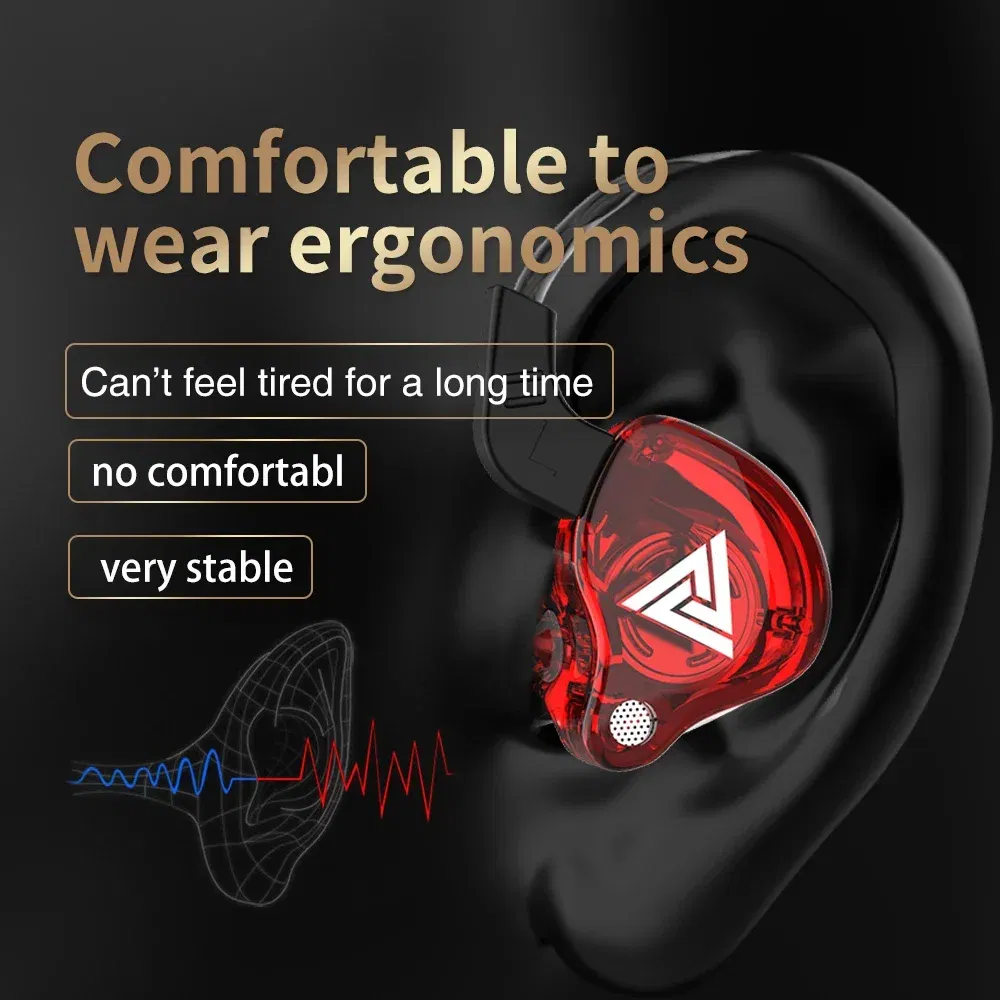 Color: Red - QKZ AK6 Universal 3.5mm HiFi Sport Headphones in Ear Earphone for Running with Microphone Headset Music Earbuds