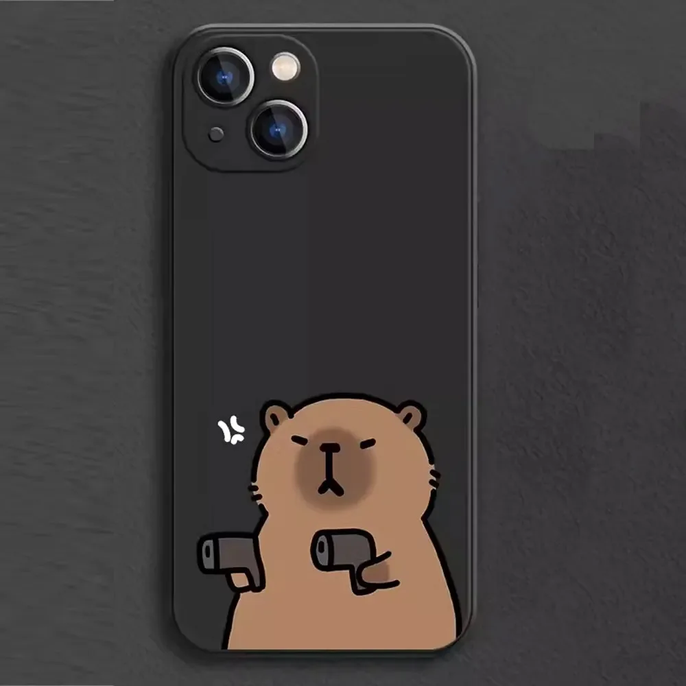 Color: black, Material: Microfiber - Cartoon Animal Capybara Phone Case For Samsung Galaxy S10 S20 S21 S22 S23 S24 FE Plus Ultra Note 20 Couple Paired Silicone Cover