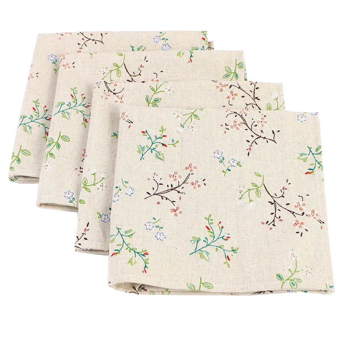 Color: Light green - 4PCS 40x40CM Floral Printed Cloth Napkins Japanese Style Dinner Dish Towel Wedding Restaurant Bar Table Mat serviette de table