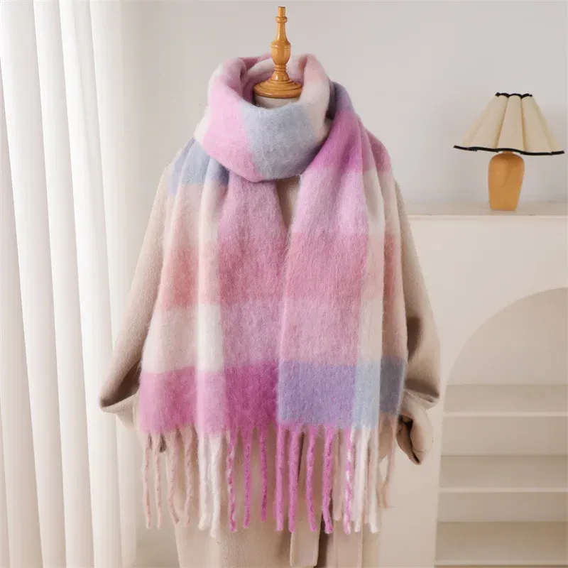 Color: PURPLE, Size: One Size - 2025 NEW Luxury Cashmere Women Plaid Scarf Winter Warm Shawl and Wrap Bandana Pashmina Long Tassel Female Foulard Thick Blanket