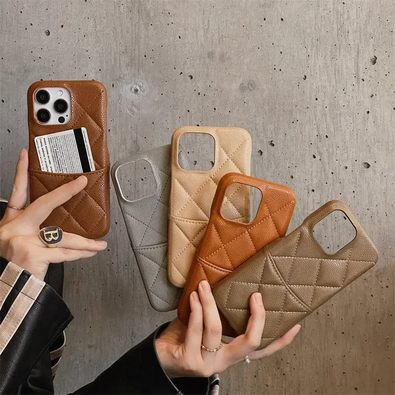 Color: Beige, Material: POLYESTER - Luxury Lattice Pattern Leather Cover for IPhone 16 15 14 13 Pro Max Credit Card Slot Holder Purse Wallet Shockproof Phone Case