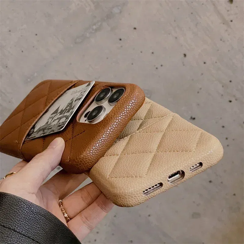 Color: Beige, Material: POLYESTER - Luxury Lattice Pattern Leather Cover for IPhone 16 15 14 13 Pro Max Credit Card Slot Holder Purse Wallet Shockproof Phone Case