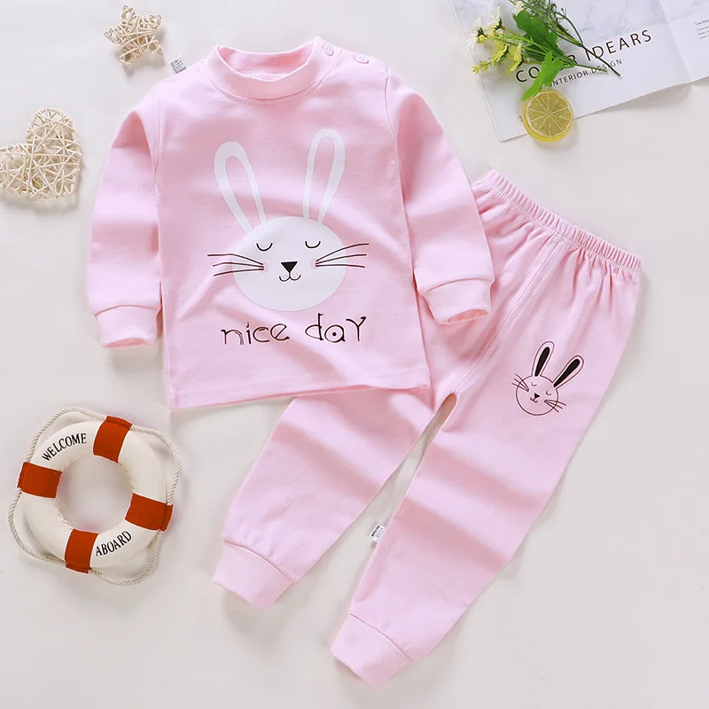 Color: Brown, Kid Size: 18m - Cotton Boys Girls Sleepwear Suits Autumn Spring Newborn Underclothes 2pcs Kids Clothes Set Toddler Kids Pajamas