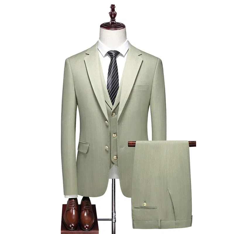 Color: Blue, Size: XXXL - High-End Three-Piece Men's Wedding Suit with Vest And Trousers Fashion Business Casual Groom's Dress All-In-One