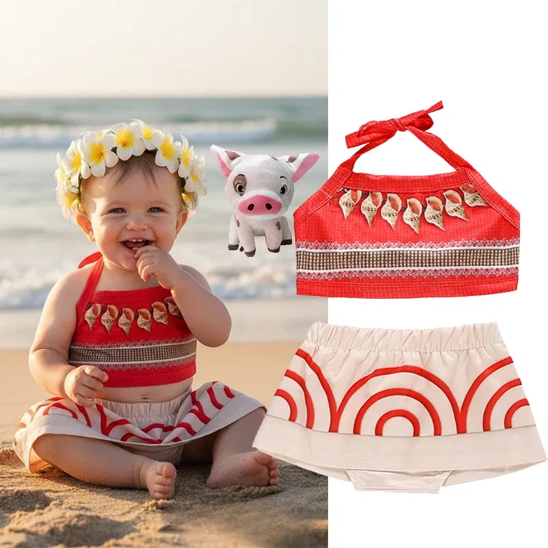 Color: Orange, Kid Size: 2T - Little Girls Cospaly DISNEY Moana Kids Two Pcs Set Top +Pants Infant Vaiana Role Play Festival Princess Costume Casual Clothes