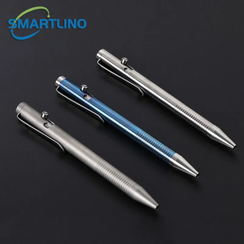 Color: Beige - High Quality Titanium Tactical Bolt Action Ballpoint Pen Self Defense EDC Writing Tools for Outdoor Traveling Office Gift
