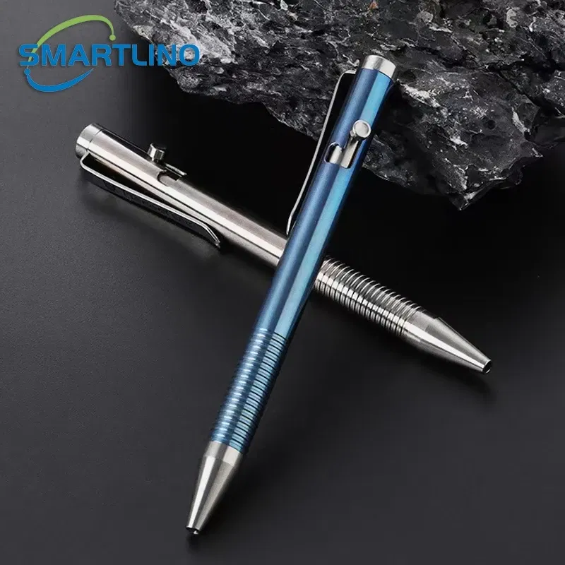 Color: Beige - High Quality Titanium Tactical Bolt Action Ballpoint Pen Self Defense EDC Writing Tools for Outdoor Traveling Office Gift