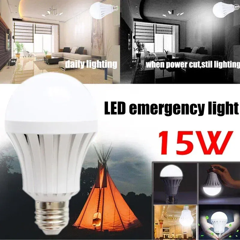 Wattage: 9W, Ships From: CHINA - E27 Energy Saving Intelligent Emergency Rechargeable Lamp Household LED Bulb 15W LED Emergency Light Led Bulb Lighting Lamp