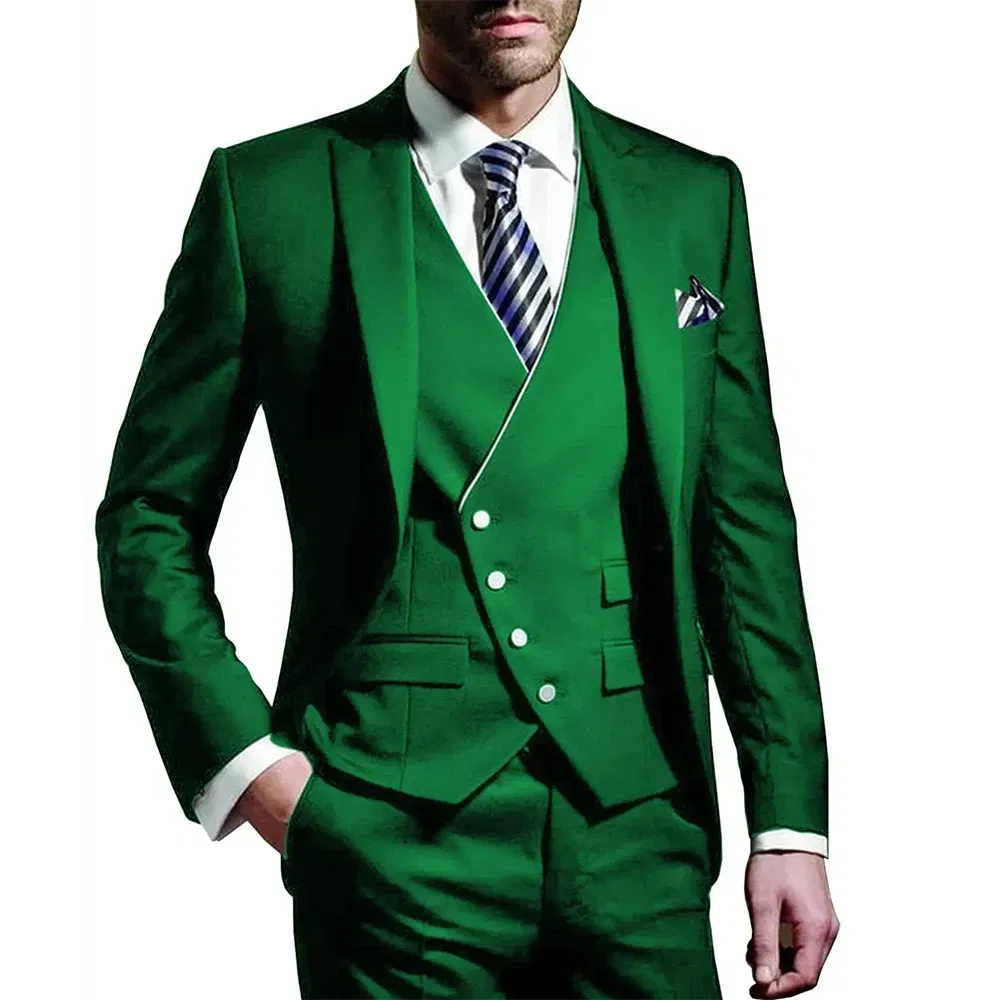 Color: green, Size: XXL, Ships From: CHINA - White Men Wedding Suits Groom Wear Peak Lapel Wedding Groom Tuxedos Business Party Suit 3 Pieces (Jacket+Vest+Pant?‰Costume Homme
