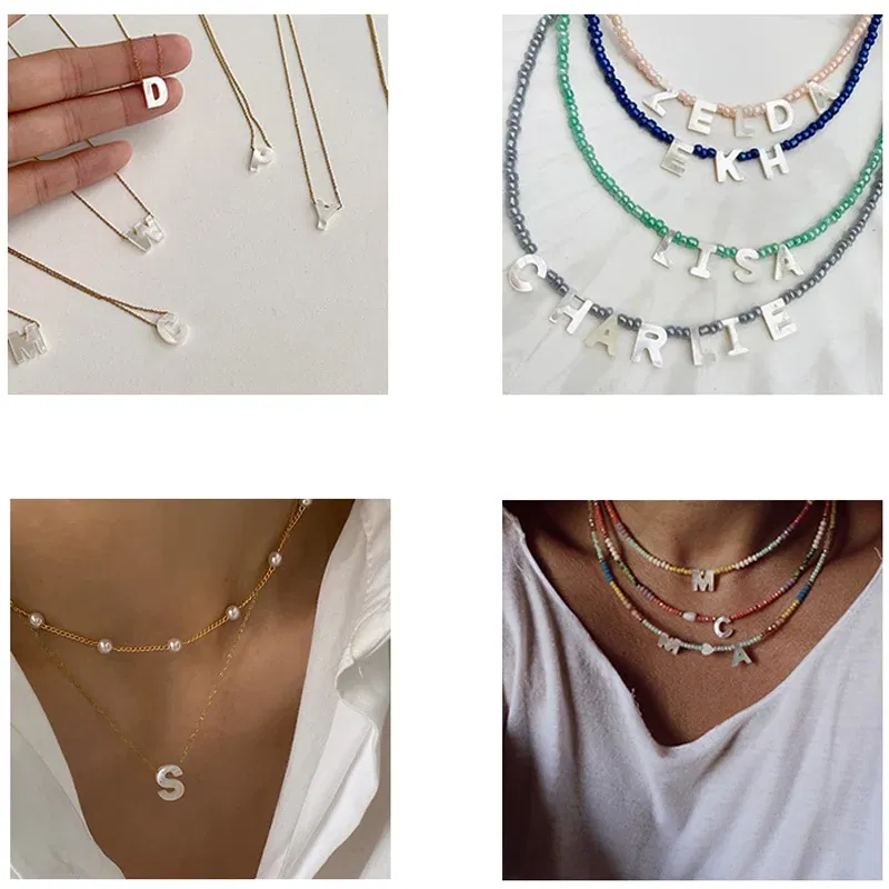 Color: NUDE - Trend DIY Handmade Vertical Capital Letter Pendant Beads Jewelry Making Accessories Necklace Bracelet Letras Materiales
