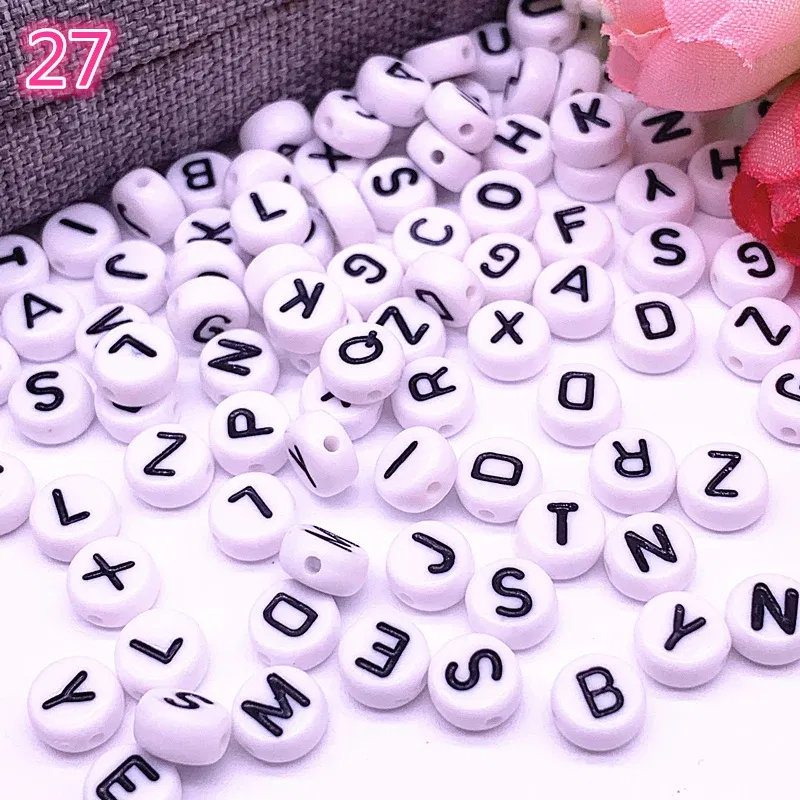 Color: Army Green - 100pcs/lot 7x4mm 26 Letter Beads Round Shape Beads Alphabet Letter Charms for Make Jewelry Accessories