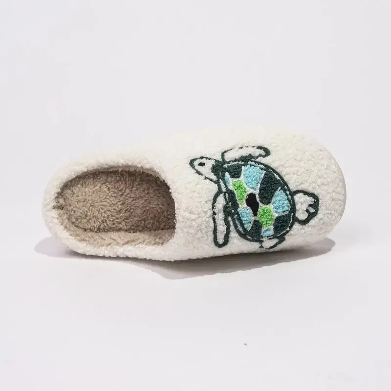 Color: Beige, Shoe Size: 4 - Casual Fluffy Slippers Women House Flat Cute Cartoon Designer Platform Winter Shoes Girls Home Fashion Popular Footwear Big Size