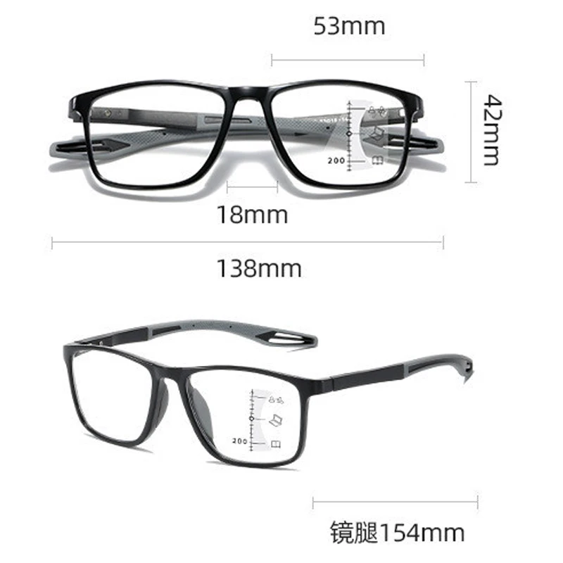 Frame Color: Red, Eye Prescription: +300 - Soft Multifocal Progressive Reading Glasses Anti Blue Light Multifocal Elderly Eyewears Men Women's Large Frame Eyeglasses