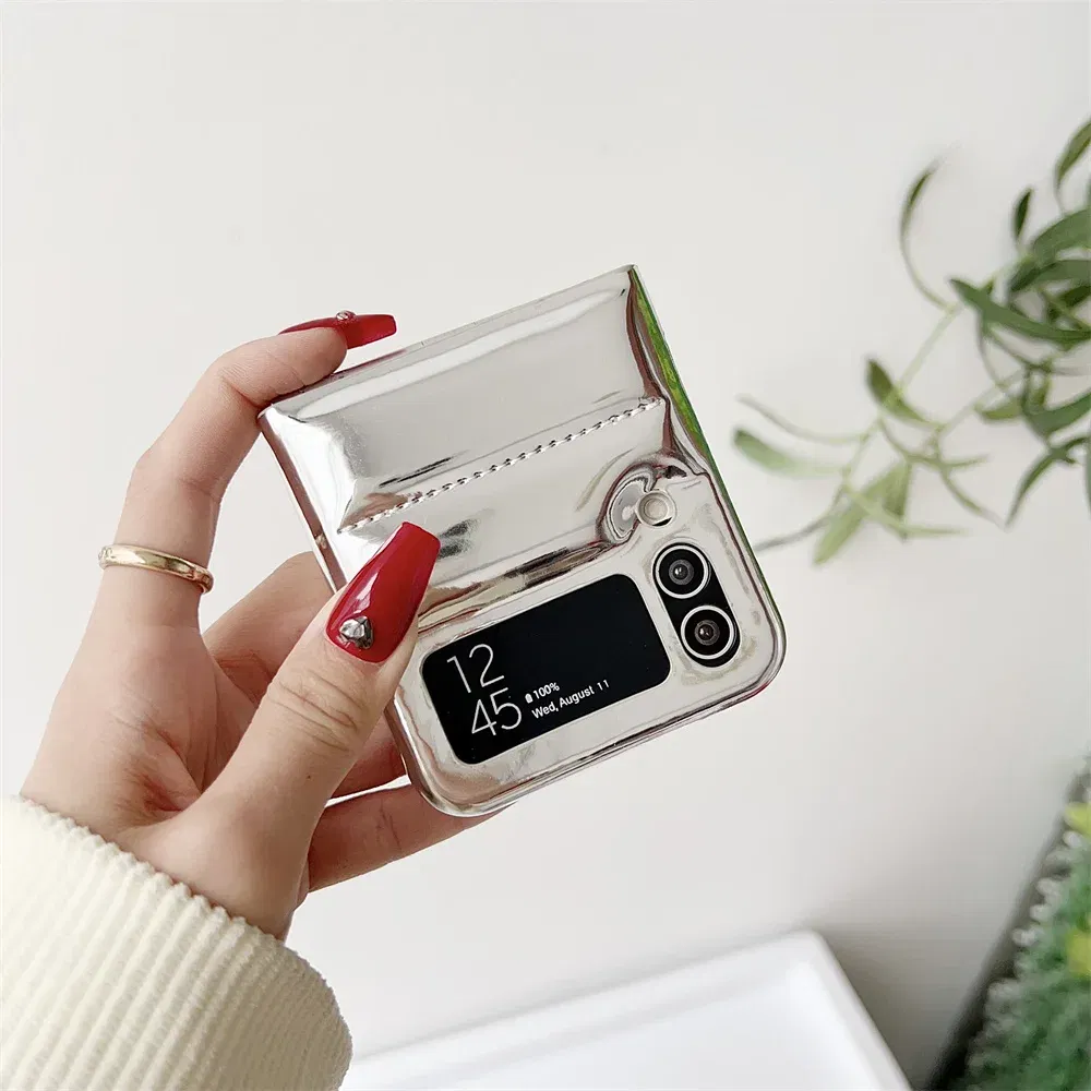 Material: Cotton Fabric, Color: Beige - for Samsung ZFlip5 Luxury Down Jacket Glossy Case for Samsung Galaxy Z Flip 5 4 3 flip4 Solid Color Plating Soft Silicone Cover