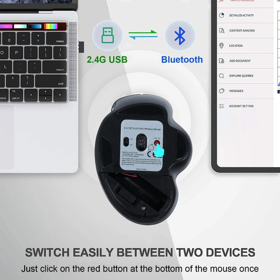 Color: Red - Wireless Mouse Bluetooth Mouse Wireless Computer Mouse Gamer Rechargeable 6 Buttons Ergonomic Mause Gaming Dual Mode Mice For PC