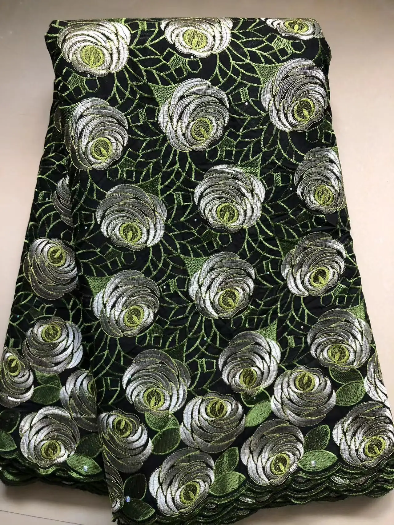 Color: GRAY, length: 5 yards, Width: 120cm - Wholesale Cotton African Lace Fabric 2024 High Quality Swiss Voile Lace Fabric Nigerian Dry Lace Fabrics With Stones For Wedding