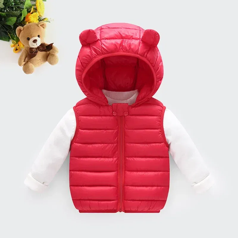 Color: Pink, Kid Size: 4T - Baby Boys Girl Warm Down Vest Toddler Cotton Waistcoat Children Autumn and Winter Clothes Kids Hooded Jackets 1-6 Years Old