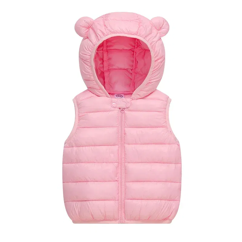 Color: Pink, Kid Size: 4T - Baby Boys Girl Warm Down Vest Toddler Cotton Waistcoat Children Autumn and Winter Clothes Kids Hooded Jackets 1-6 Years Old