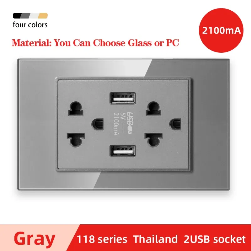 Herepow 118 Series Thailand American Standard Dual USB Wall Socket Smart Home Appliance Plug Adapter Type-c 3.1A Fast Charging