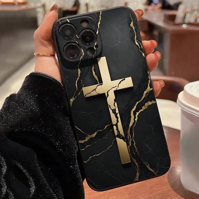 Color: Blue, Compatible-Phone Models: For iPhone 11 Pro Max - Jesus Cross Painted Phone Case For iPhone 16 15 14 13 12 11 Pro Max XS X XR 7 8 Plus Mini SE 2020 2022