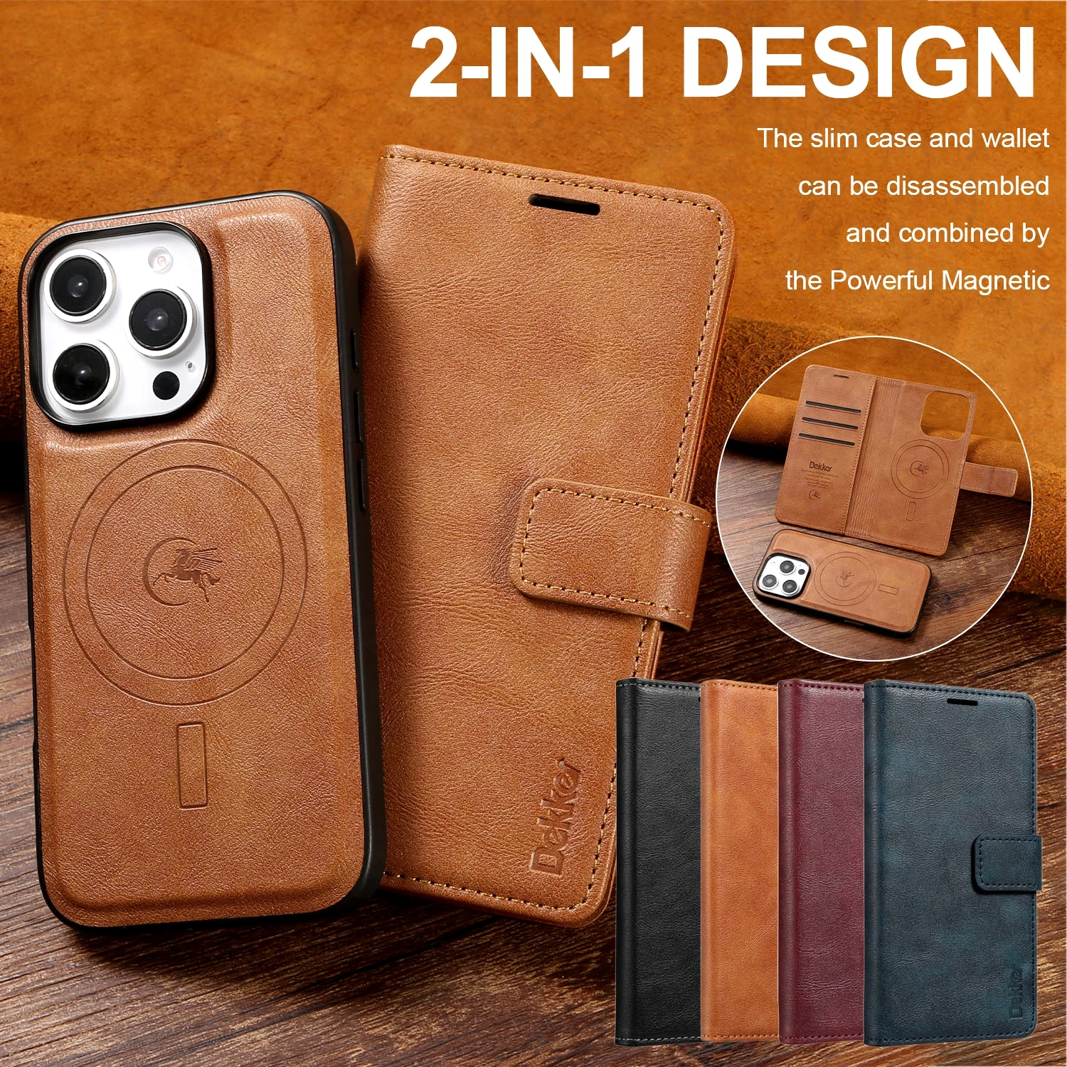 Color: Brown, Material: PVC - 2 in 1 MagSafe Wallet Case for IPhone 16 Promax 15 Plus 14 Pro Max 13 12 Iphone16 Magnetic Wireless Charging Phone Cover